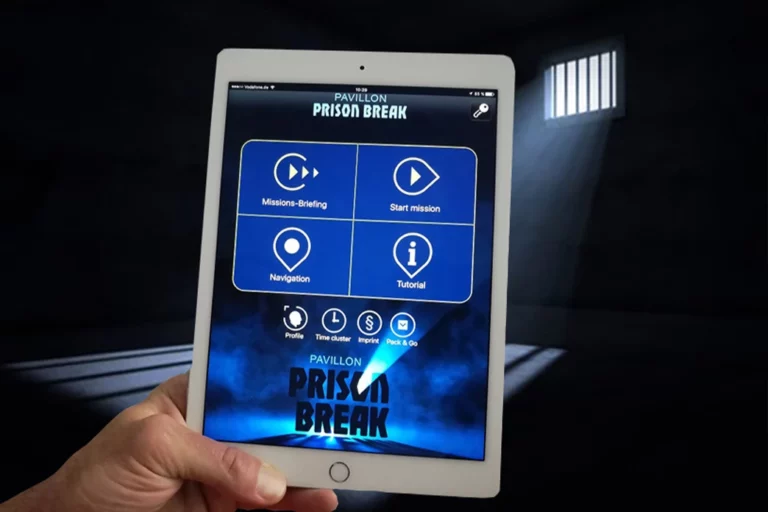 Tablet mit Ansicht des Games Pavillon Prison Break